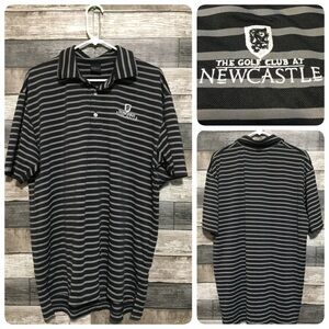 Dunning Golf Stripe Polo Shirt Men’s XL Black Gray Newcastle Golf Club (Flaws)